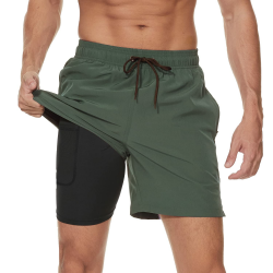 Arcweg Badehose für Herren mit Kompression Liner 2 in 1 Atmungsaktiv Badeshorts Männer Elastisch Trainingsshorts Verstellbar Tunnelzug mit Reißverschlusstaschen L Militärgrün Angebot bei HelloDeals