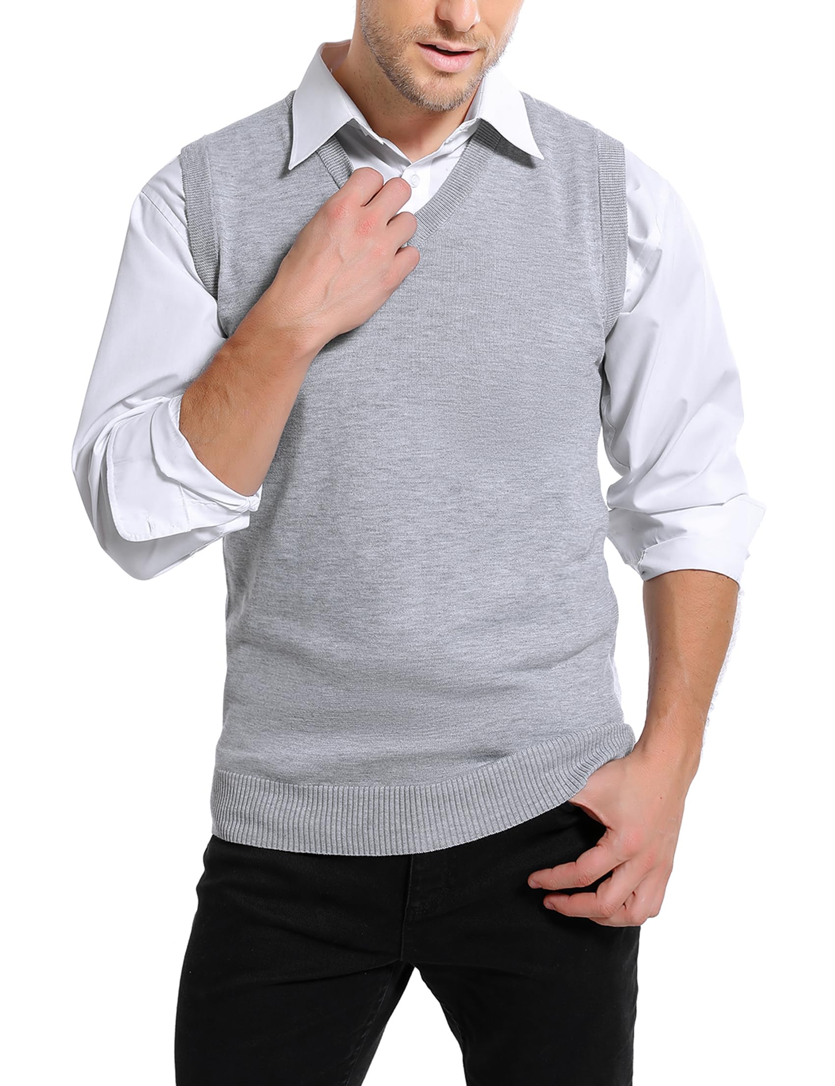 Sykooria Pullunder Herren Ärmellose Strickweste V-Ausschnitt Strick Pullover Weste Winter Einfarbig Sleeveless Strickpullover für Männer S-XXL 1-grau XXL Angebot bei HelloDeals
