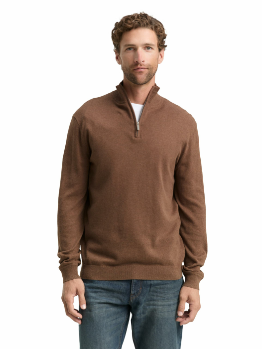 Tom Tailor Herren 1048018 Troyer Strickpullover mit Kaschmir-Anteil (1er Pack) XS 38678 - Dark Taupe Melange Angebot bei HelloDeals