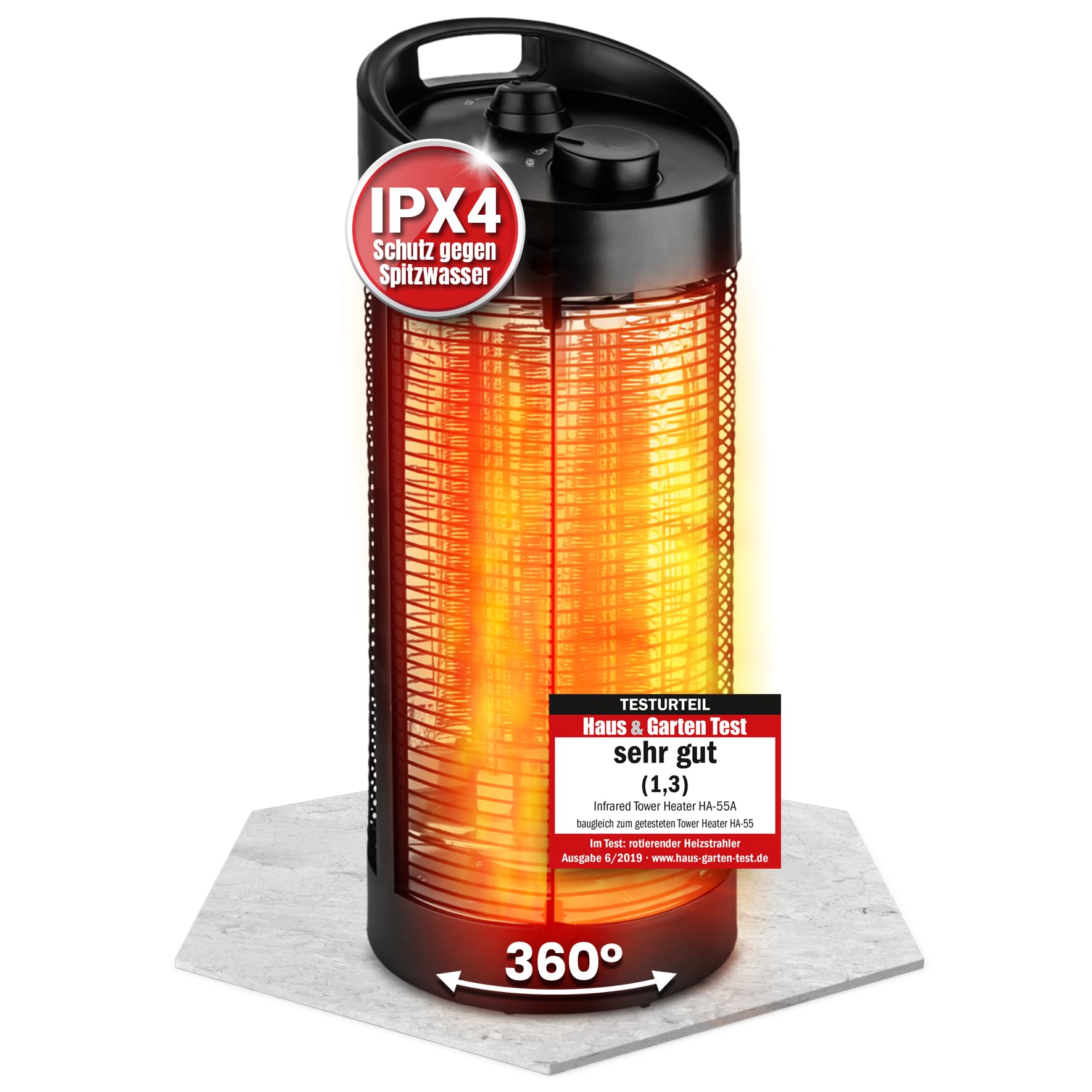 Infrarot Stand Heizstrahler – Sofortige Wohlfühlwärme für Terrasse & Innenbereich, mobil & effizient, geräuschlos & allergikerfreundlich - Testurteil Sehr gut (56cm Höhe) Angebot bei HelloDeals