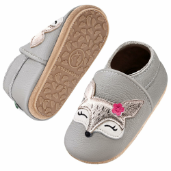 IceUnicorn Krabbelschuhe Baby Lauflernschuhe Weicher Leder Jungen Mädchen Lederschuhe Babys Rutschfeste Krabbelschuhe mit Gummisohle Babyschuhe 12-18 Monate Grau Rosenfuch Angebot bei HelloDeals