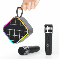 Mini Karaoke-Maschine 2 kabellose Mikrofone, tragbare Bluetooth Karaoke-Lautsprecher mit Tragegriff für Geburtstagsparty Outdoor-Reisen, Heim-Karaoke-System für 3-12 Kinder zu Weihnachten Schwarz Angebot bei HelloDeals