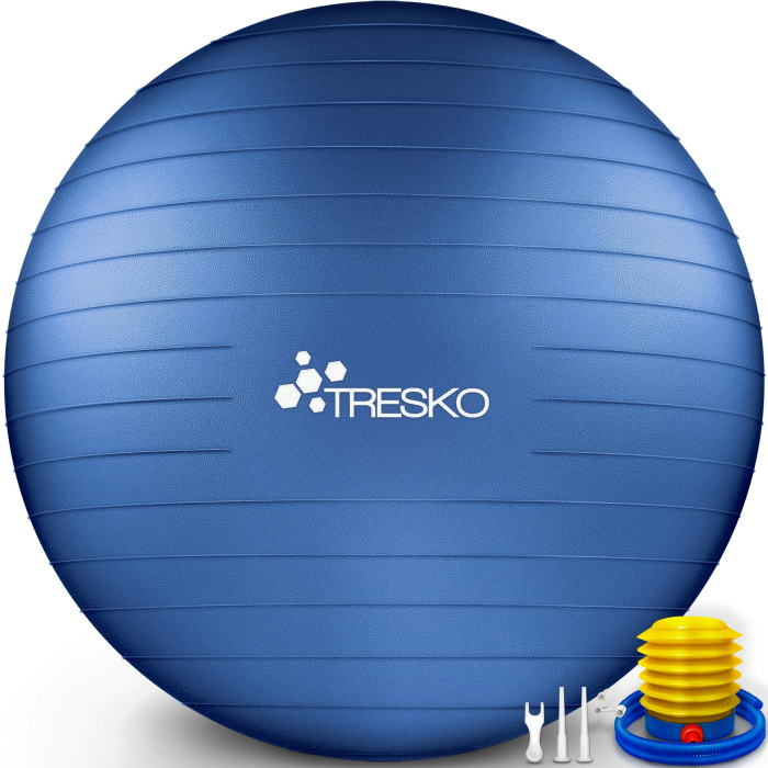 TRESKO® Gymnastikball BPA-Frei inkl. Luftpumpe | Ball für Fitness, Yoga, Gymnastik, Schwangerschaft, Core Training, Rücken | Yogaball Pezziball Pilatesball Sitzball Anti-Burst 300 kg Indigoblau 75cm (für Körpergröße 175 - 185cm) Angebot bei HelloDeals