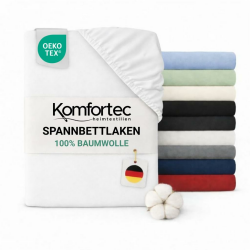Komfortec Spannbettlaken Jersey 100% Baumwolle – 140x200 cm – 135g/m² – Weich, Atmungsaktiv & Hautfreundlich – Mit Rundumgummi – Oeko-Tex Zertifiziert – Für Boxspring, Topper & Matratzen – Weiß Weiß 140x200 cm Angebot bei HelloDeals