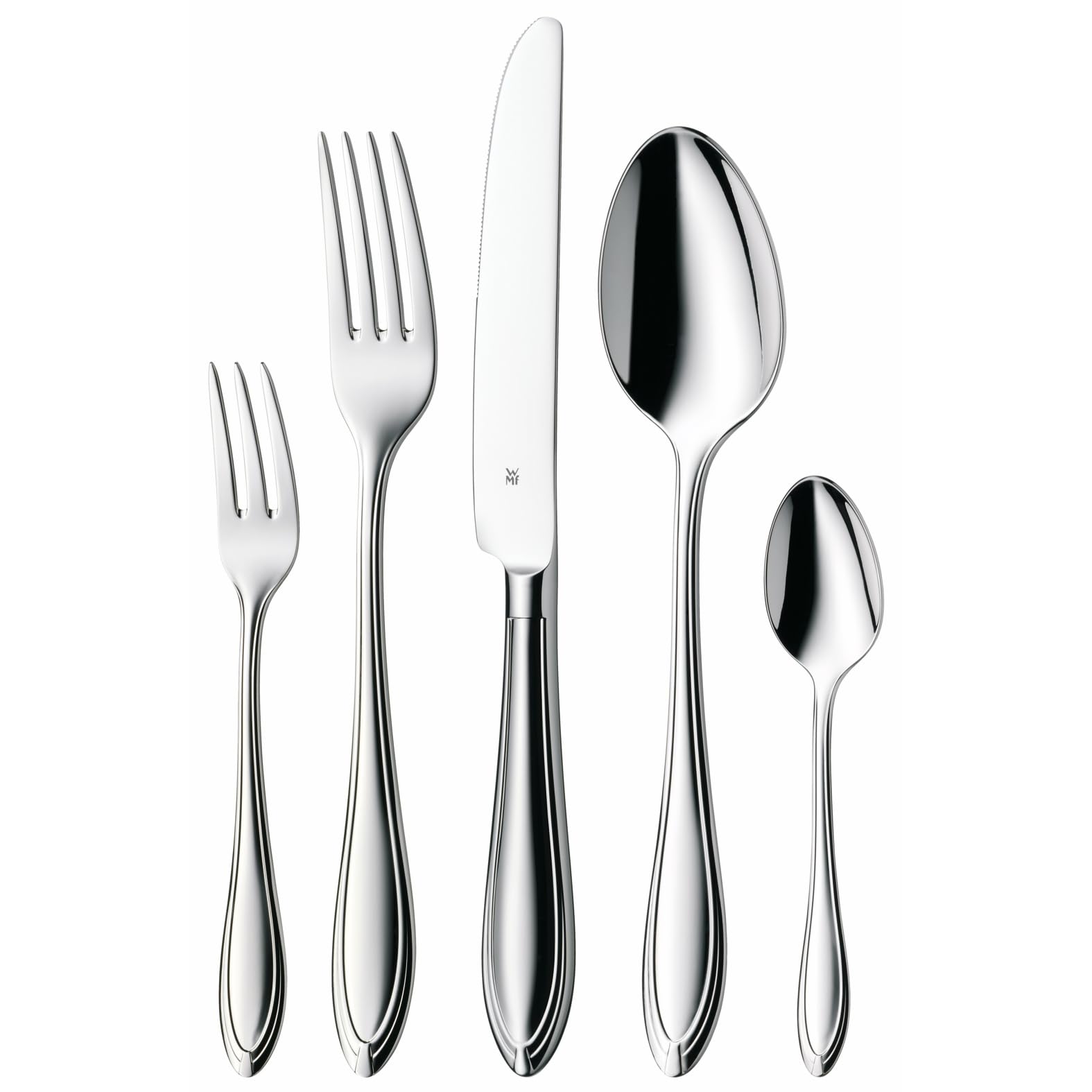 WMF Verona Besteck Set für 6 Personen, je 6 Gabeln, Tafelmesser Monobloc, Löffel, Kuchengabeln, Tee-/ Kaffeelöffel, 30 teilig, Cromargan Edelstahl poliert, glänzend, spülmaschinengeeignet Verona – Besteckset 30-teilig Angebot bei HelloDeals