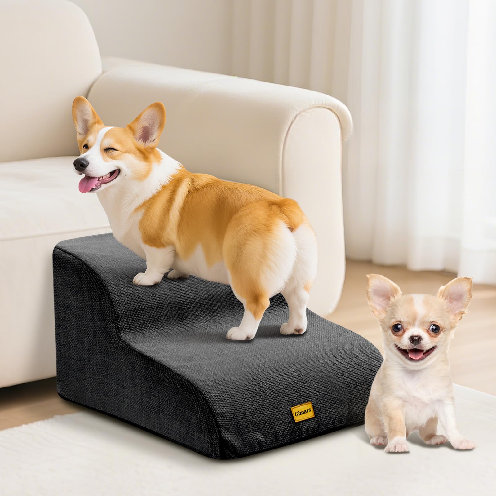 Gimars Geüpdatete Hondentrap 2 Treden 55CM Lange Brede Treden voor Kleine, Middelgrote & Oudere Honden, 30CM Hoog met 33D Dicht Schuim, Linnen Hoes, Antislip Basis, Ondersteunt 30KG, voor Bed & Bank Nero 2 Passaggi Angebot bei HelloDeals