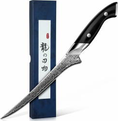 DRAGON RIOT Filetiermesser Fisch - Profi Fischmesser, Scharf Damastmesser mit Ergonomischer Griff, Japanisches Ausbeinmesser mit Flexibler Klinge, Damaststahl Filetiermesser Angebot bei HelloDeals