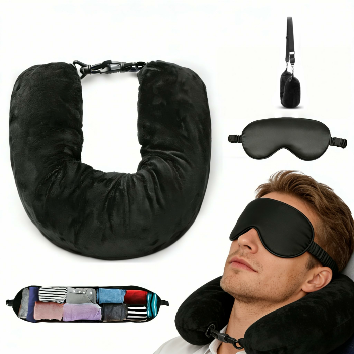 MARUKO Packbares Reisekissen Neujahr Nackenkissen Flugzeug Stauraum-Tasche zum Füllen mit Kleidung atmungsaktiv & waschbar Nylon-Fleece Ohne Füllung Handgepäck Angebot bei HelloDeals