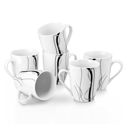 VEWEET Porzellan Kaffeebecher 'Fiona' 6-teilig Set | Füllmenge 350 ml, Höhe 10,2 cm | Ergänzung zum Tafelservice 'Fiona' | Kaffeetassen Teetassen für 6 Personen Schwarz-weiße Streifen Becher (6x)-330 ml Angebot bei HelloDeals
