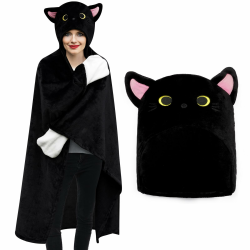 Schwarze Katze Kuscheldecke,Hoodie Decke,Kuscheldecke Flauschig,Tragbare Decke,Wohn- & kuscheldecken,Sofadecke Wearable Blanket,Geschenk für Frauen(Schwarze Katze Decke) Angebot bei HelloDeals