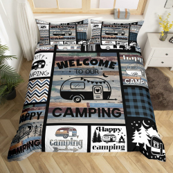 Homemissing Happy Camping Bettbezug Set Kinder Camper Bettwäsche Set 135x200cm Buffalo Check Tröster Bettwäsche für Schlafzimmer Geometrie Plaid Braun Blau Betten Set Mehrfarbig 28 135*200+80*80*1 Angebot bei HelloDeals