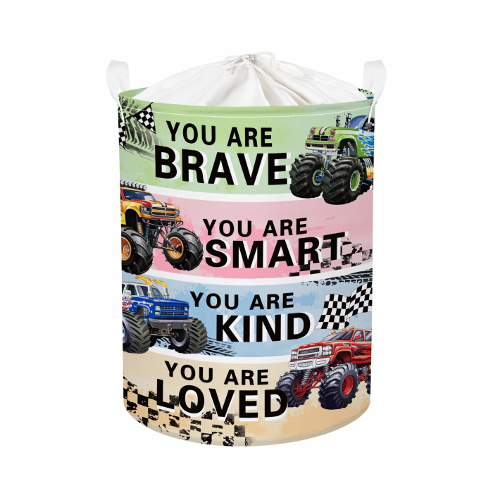 Cartoon Autos Groß Wäschekorb Gelbes Baufahrzeug Stoff Aufbewahrungskorb Kleidung Spielzeug Aufbewahrungsbox für den Heimgebrauch,Monster Truck,63L Monstertruck 63L Angebot bei HelloDeals