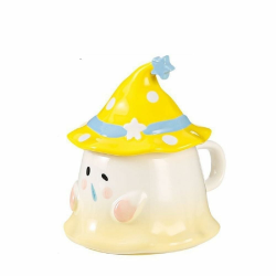 Halloween Kaffeetasse Geister Tasse süße Geisterförmige Keramiktasse 300ml Kaffeebecher mit Deckel Lustige Tasse Geschenkidee für Jungen Mädchen Frauen Männer (Gelb) Angebot bei HelloDeals
