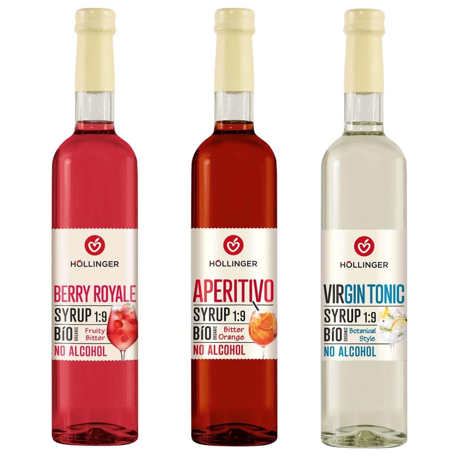 HÖLLINGER Bitter Lovers Sirup, Berry Royale, Aperitivo und Virgin Tonic, Alkoholfrei, 1:9 Mischverhältnis, 3 Flaschen Angebot bei HelloDeals