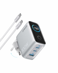 Anker 100W USB C Ladegerät, kompaktes 3-Port GaN Wandladegerät, Smart Display, Touch-Steuerung, Für MacBook, iPad, iPhone 17/16/15 Serie (USB-C Kabel inklusive) Silver Angebot bei HelloDeals