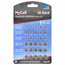 HyCell Alkaline Knopfzellen Set AG1, AG3, AG4, AG10, AG12, AG13, 1,5V, 30 Stück, Knopfzellenbatterie, für Uhren, Spielzeug, Taschenrechner, Fernbedienung 30er Set Angebot bei HelloDeals