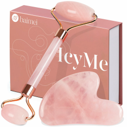BAIMEI Gua Sha Stein und Gesichtsroller Rosenquarz，Guasha Set Beauty Massager, Jade Roller, Verbesserung Von Feinen Linien，Geschenk für Frauen Rosa Angebot bei HelloDeals