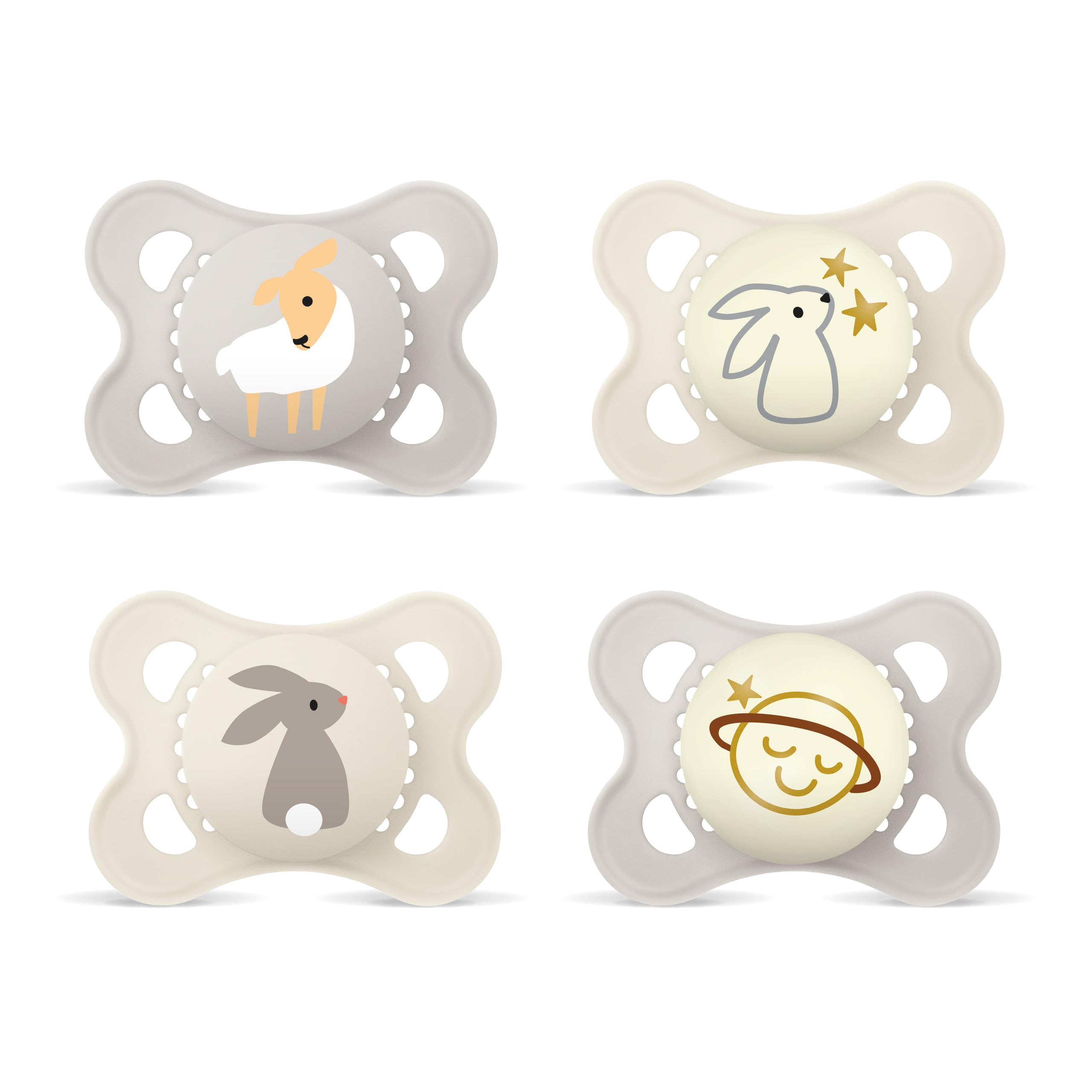 MAM Original Day & Night Matt Schnuller | 0-6 Monate | Schnuller für Neugeborene | 94% Akzeptanz | Babyschnuller beugt Zahnfehlstellungen vor | SkinSoft Silikon | Schaf/Hase | 4 Stück Schaf/Mond 4er-Set Angebot bei HelloDeals