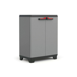 Keter Stilo Kunststoffschrank, niedrig, BxTxH: 68x39x90cm, grau/schwarz/rot, inkl. höhenverstellbarem Einlegeboden (max. Tragkraft 15kg) Base cabinet Angebot bei HelloDeals