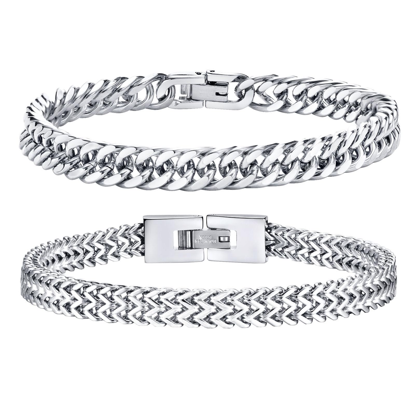 Herren Armband Edelstahl Armbänder Panzerkette - 2 Stücke Silber Schwarz Gold Herrenarmbänder für Männer Jungs Kubanische Armband 8mm Breite 19cm/21cm/23cm Länge Geschenke für Ehemann Papa Sohn Bruder 20cm - passt Handgelenke 18-18,5cm Silber Angebot bei HelloDeals