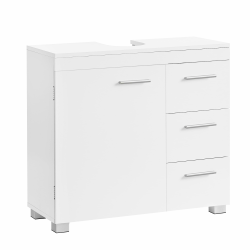VASAGLE Waschbeckenunterschrank, Badezimmerschrank, 3 große Schubladen, 30 x 70 x 64 cm, Badschrank, 2 Fächer hinter der Tür, Badezimmer-Unterschrank mit Füßen, wolkenweiß BBK503W10 Weiß 70B cm + ohne Säule Angebot bei HelloDeals