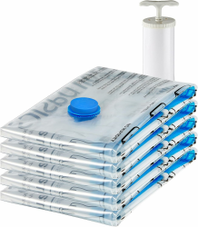 Amazon Basics Vakuumbeutel für Kleidung mit Luftdichtem Ventil und Handpumpe - Groß, 5er-Pack, Reißverschluss, Transparent L 5 Stück Angebot bei HelloDeals