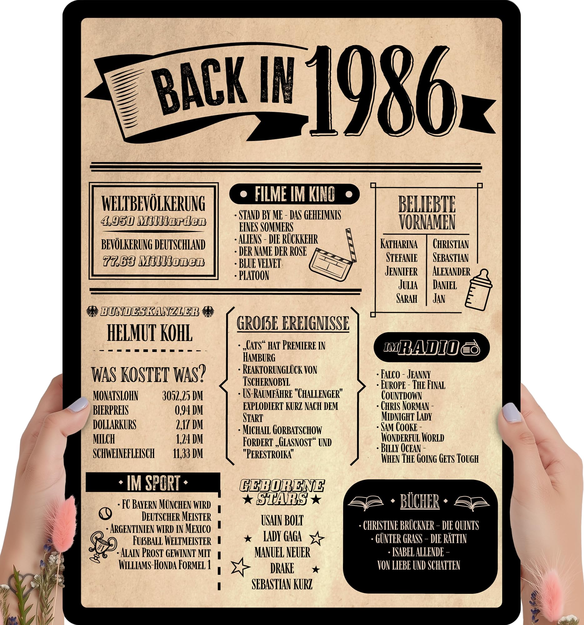 40 Geburtstag, Alte Zeitung Holzbild - Back in 1986 Vintage - personalisierbar zum Hinstellen/Aufhängen opt. beleuchtet, 40ter Geburtstag, 40 Geburtstag Frau & Mann, Jahr 1986 - persönliches Geschenk 40 Geburtstag - 1986 Angebot bei HelloDeals