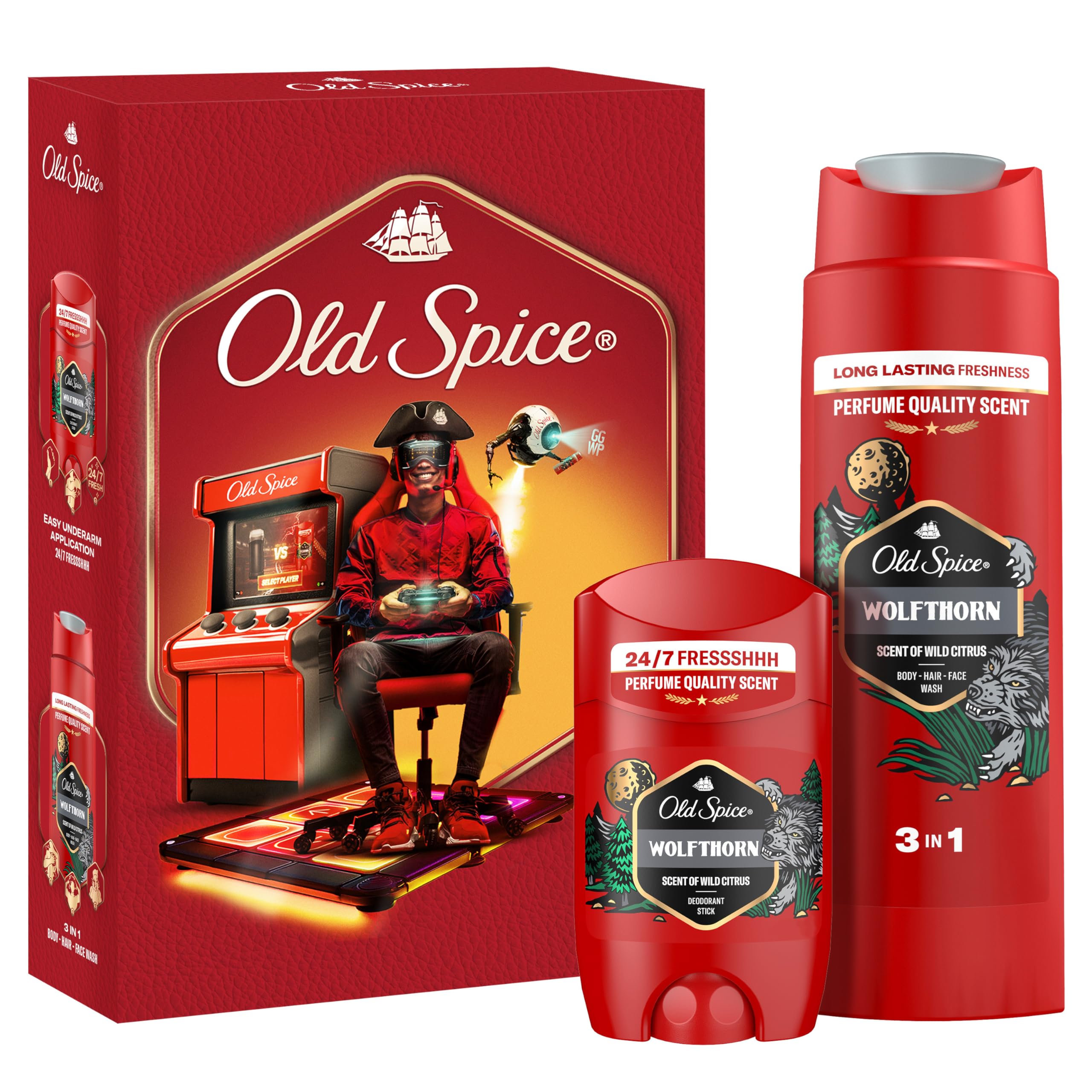 Old Spice Gamer Geschenkset für Männer mit Wolfthorn Deostick und Duschgel, 24/7 Frischhh bei täglicher Anwendung, langanhaltender Duft in Parfumqualität 150 ml (2er Pack) Angebot bei HelloDeals