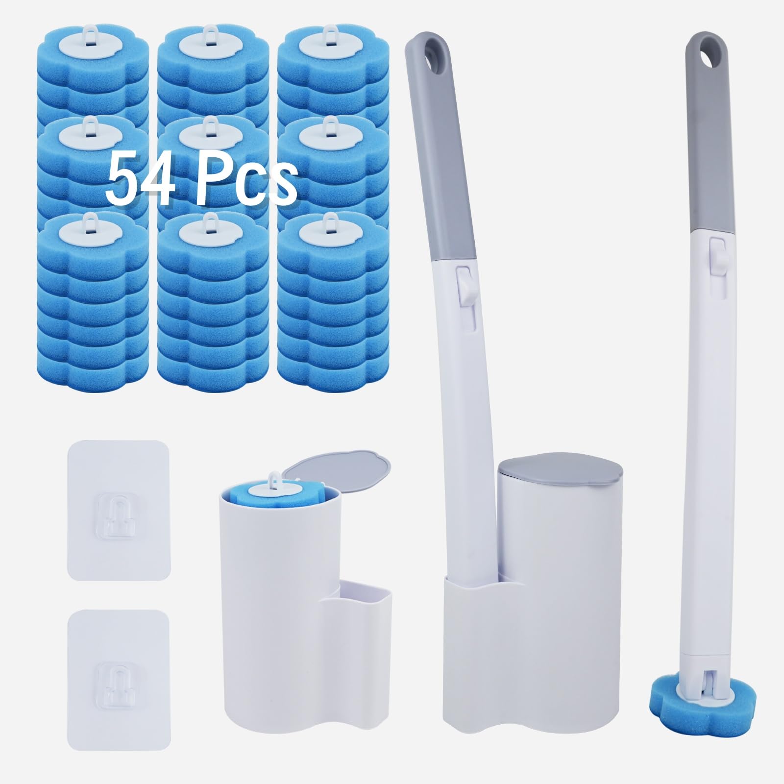 Einweg Toilettenbürste, 2Pcs Set Klobürste Wandmontage mit 54 Stück WC Reiniger Nachfüllungen, Schwämme als WC Schaumreiniger & 2 Klobürstenhalter, WC Bürste Bürstengarnitur Blau (Ocean Fresh Duft) 2Pcs Set Klobürste Wandmontage+54 Pcs Einweg Toilettenbür Angebot bei HelloDeals