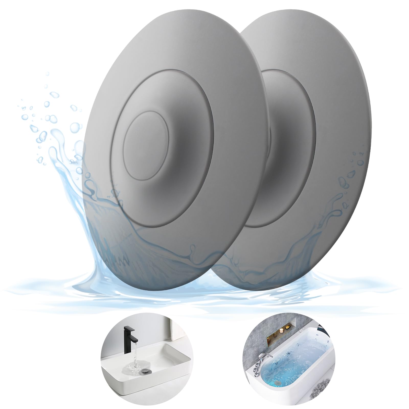 Abflussstopfen Silikon Universal - Waschbeckenstöpsel und Badewannenstöpsel mit Press und Haarsieb Funktion - Praktisches Abflusssieb für Waschbecken, Badewannen und Spülbecken,Grau 2 Stück 2er Set/Grau Angebot bei HelloDeals