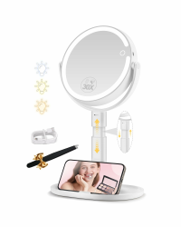Kosmetikspiegel mit Beleuchtung, Schminkspiegel mit Beleuchtung Höhenverstellbarer, Vergrößerungsspiegel mit Licht 30-Fach, Doppelseitig 360° Drehbar, 3 Farbiger Rund Spiegel mit Licht Weiß Angebot bei HelloDeals
