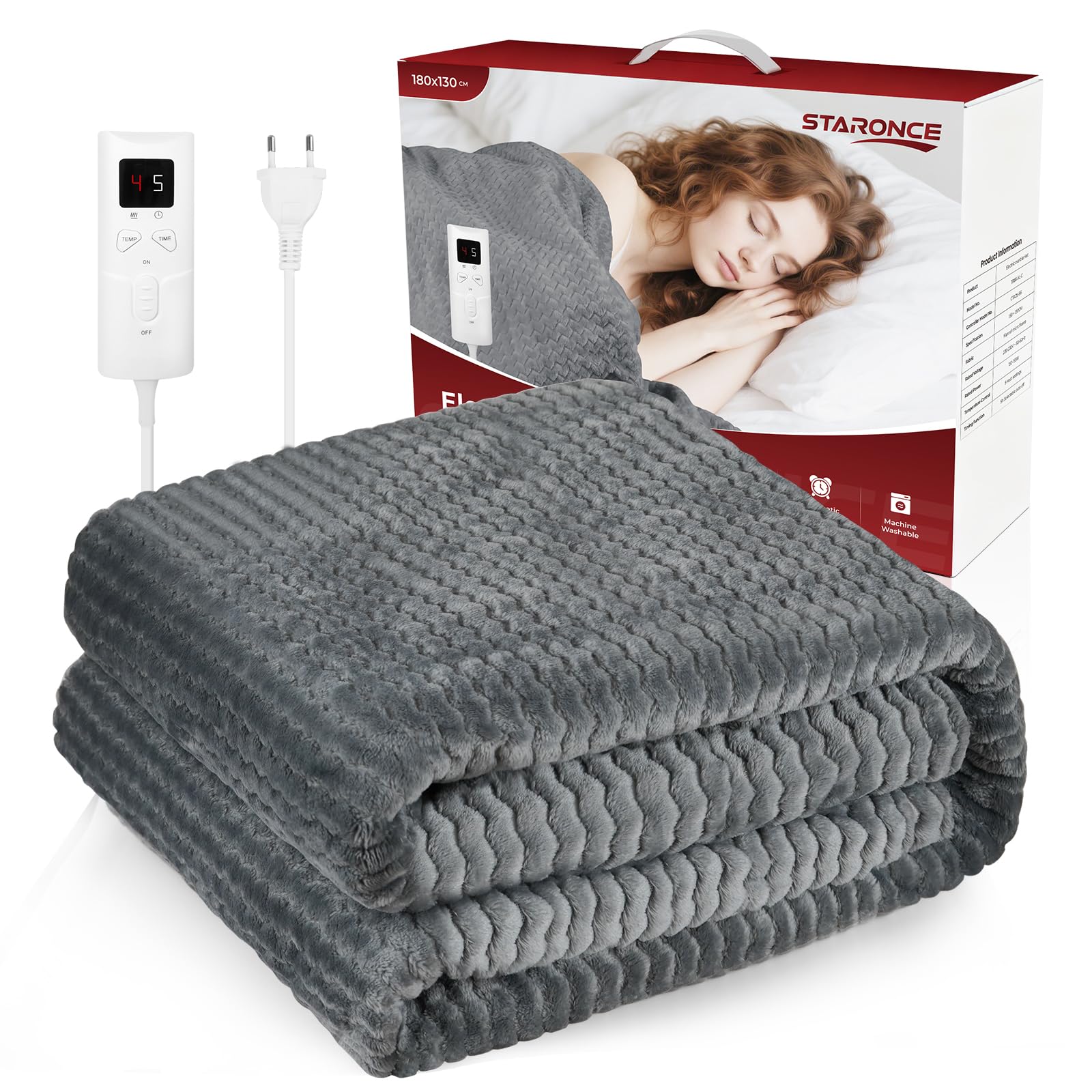 Heizdecke 180x130 cm – 9 Heizstufen & Abschaltautomatik mit Überhitzungsschutz – Maschinenwaschbare Wärmedecke, Geschenke für Frauen Angebot bei HelloDeals