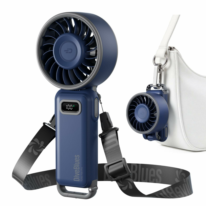 Diveblues Handventilator Tragbarer Turbo-Ventilator mit 100 Stufen und 7.4m/s Starkem Luftstrom, 180° Faltbarer 4-in-1 Mini-Ventilator für Hand, Hals und Tisch, Aufladbar für Sommer, Reise und Outdoor Sternenblau Angebot bei HelloDeals