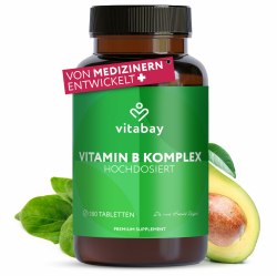Vitabay Vitamin B Komplex hochdosiert - 180 Tabletten für 6 Monate - enthält alle 8 B-Vitamine (B1, B2, B3, B5, B6, B7, B9, B12) - Vit B Komplex ohne Zusätze - vegan und laborgeprüft in Deutschland 69 g (1er Pack) Vitamin B-komplex Angebot bei HelloDeals