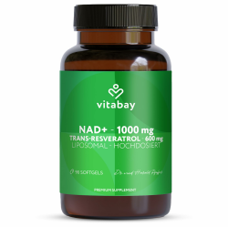 Vitabay Liposomales NAD+ 1000mg mit Trans-Resveratrol Hochdosiert - 90 Softgels Vegan & Laborgeprüft - NAD Supplement mit 600mg Trans-Resveratrol - Liposomale Kapseln mit erhöhter Bioverfügbarkeit 90 stück (1er Pack) Angebot bei HelloDeals