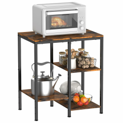 smusei 4-Stufig Multifunktionales Lagerregal, Einstellbar Küchenregal Backregal Mikrowellenregal Druckerständer Bücherregal Holz mit versetzten Ebenen, 67 * 40 * 59cm, Braun Angebot bei HelloDeals