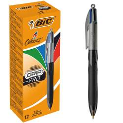 BIC 4 Farben Kugelschreiber Set 4 Colours Grip Pro, mit gummierter Griff-Fläche, 12er Pack, Ideal für das Büro, das Home Office oder die Schule Elegant Angebot bei HelloDeals