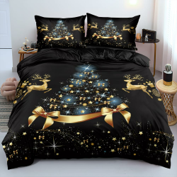 Luofanfei Weihnachts Bettwäsche 135x200cm Schwarz Gold Blau Weihnachtsbaum Rentier Warm Weiche Bettwäsche Set Weihnachten Microfaser Bettbezug 135x200 und Kissenbezug 80x80cm mit Reißverschluss We-schwarz Gold 135X200 cm 80X80 cm Angebot bei HelloDeals