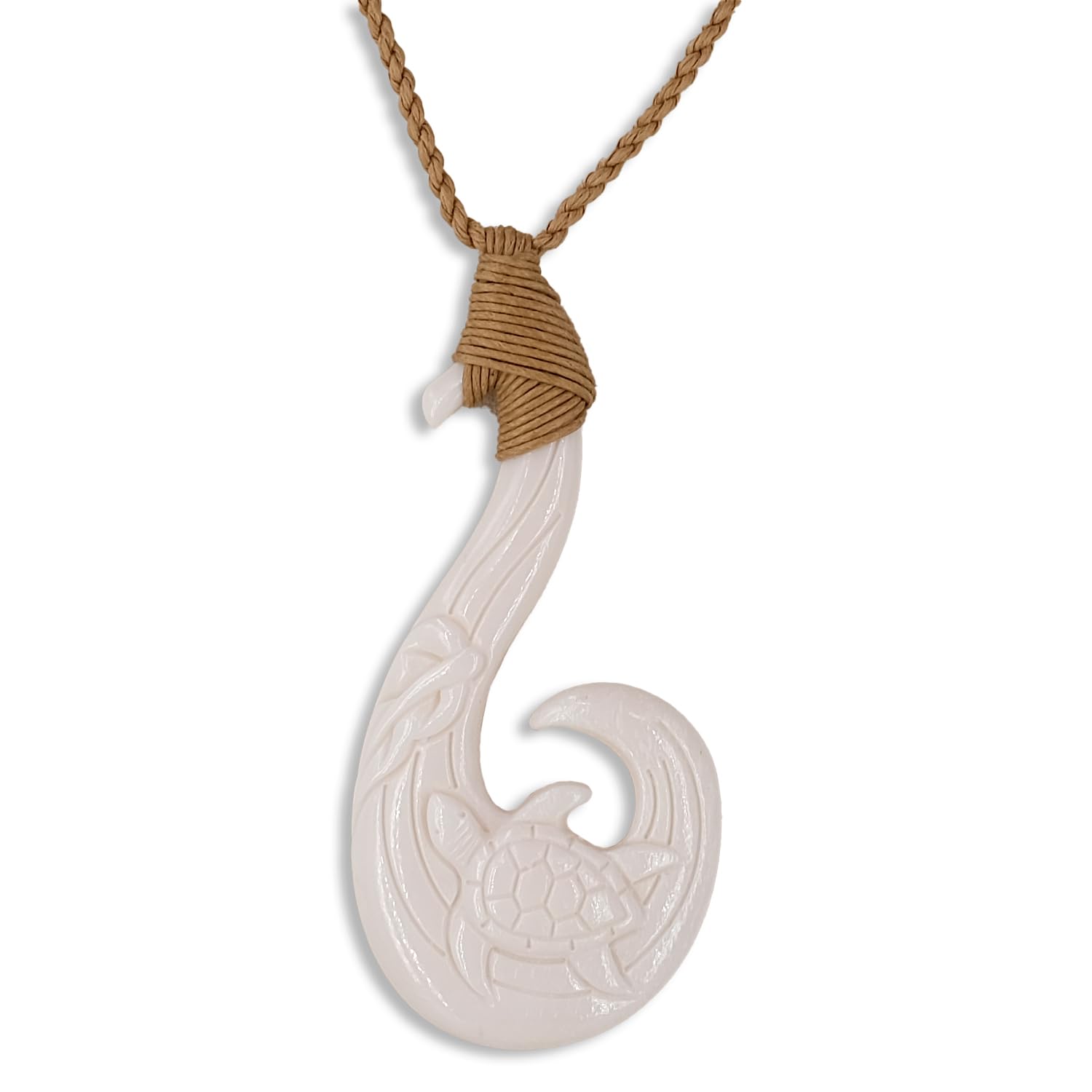 Nobel Surferkette Horn Rockabilly Creme-Weiß mit Hanfband - Hawaii-Kette für Männer Frauen Hei Matau Haken Schildkröte Angebot bei HelloDeals