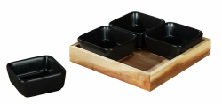 WENKO Dip-Schalen mit Tablett Mod. Elo 5tlg Schwarz Keramik für Snacks Dips und Antipasti FSC Akazienholz ideal für BBQ Feiern Maße 19 x 19 x 5 cm Angebot bei HelloDeals