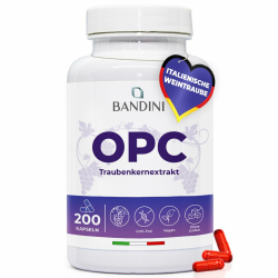 Bandini® OPC Traubenkernextrakt 200 Kapseln für 3 Monate | Hochdosiert mit 95% OPC je Kapsel | Höchster Gehalt nach HPLC | Aus italienischen Weintrauben | 1052mg Extrakt mit 999,4mg + 24mg Vitamin C Angebot bei HelloDeals