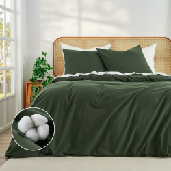 Baumwolle Bettwäsche 200x200 Grün Superweiche 100% Vorgewaschene Baumwolle ÖKO-TEX 2x2m Bettwäsche 1 Bettbezug 200x200+2 Kissenbezüge 80x80 alle mit Reißverschluss Olivgrün 200 x 200 cm Angebot bei HelloDeals