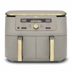 Ninja Dual Zone Digital Air Fryer, 2 Schubladen, 6-in-1, Heißluftfritteuse, 9,5L, Heißluft-Frittieren, Max Crisp, Rösten, Backen, Aufwärmen, Spülmaschinenfeste Körbe, Stone/Gold DZ400EUSTGD Angebot bei HelloDeals