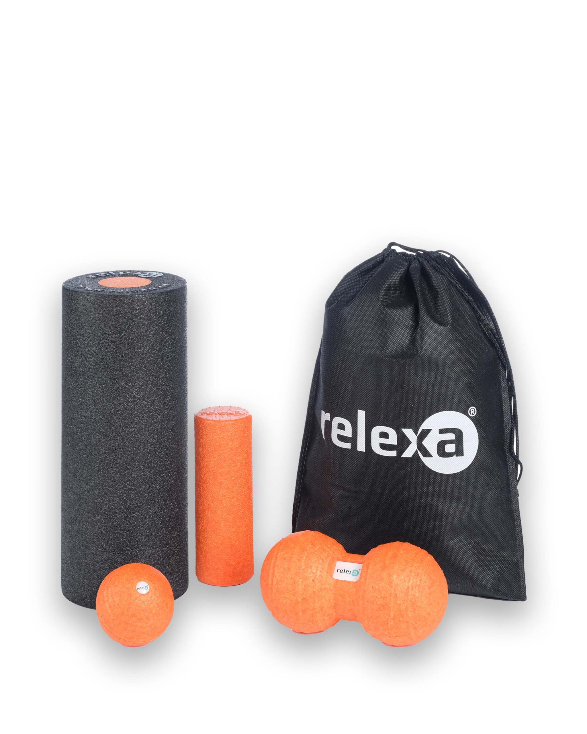 Relexa Faszienstarterset - 5-Teiliges Set Zur Massage Bei Rückenschmerzen & Als Fitness-Training Zubehör - Angenehmes Material & Recyclebar - Schwarz/Orange Schwarz / Orange Angebot bei HelloDeals