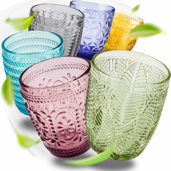 Trinkgläser Set bunt - Gläser Set - Wassergläser farbig, Saftgläser - 6er Set 250 ml - Spülmaschinengeeignet - Modernes Design mit Mustern Freya Angebot bei HelloDeals