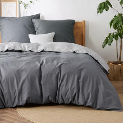 BEDSURE Bettwäsche 155x220 Anthrazit Grau - Baumwolle Bettwäsche-Sets 155 x 220 cm Wendebettwäsche 3teilig mit 2 Kissenbezüge 80x80 cm, Oeko-TEX Zweifarbiger Bettbezug mit Reißverschluss 155 x 220 cm 01-anthrazit Grau Angebot bei HelloDeals