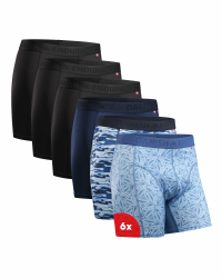 DANISH ENDURANCE 6er Pack Sport Boxershorts Herren, Funktionsunterwäsche, Sportunterwäsche Herren, Elastisch, Geruchsneutral & Atmungsaktiv, Mit regulärem oder langem Bein 3x Schwarz, 1x Blau, 1x Camo, 1x Mosaik L Angebot bei HelloDeals