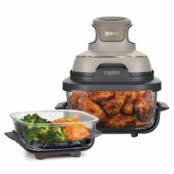Ninja CRISPi tragbare Air fryer Heißluftfritteuse, 3,8 l, 4-in-1: Heißluftfrittieren, Braten, Warmhalten, Recrisp, 6 Portionen, 2x herausnehmbare Glasbehälter & Deckel, 1700 W, Stone Gold FN101EUSTGD Angebot bei HelloDeals