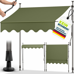 tillvex Klemmmarkise mit Handkurbel Balkon | Balkonmarkise ohne Bohren | Markise UV-beständig & höhenverstellbar | Sonnenschutz Terrasse & Garten wasserdicht (Armeegrün, 300cm) 300cm Armeegrün Angebot bei HelloDeals