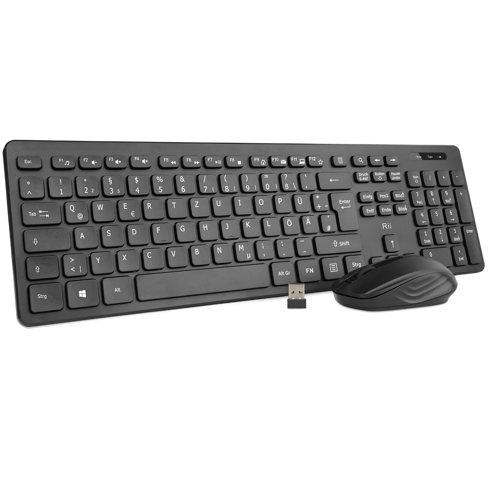 Rii Tastatur Maus Set kabellos, Funktastatur mit Maus, Wireless Keyboard and Mouse, Für PC/Laptop/Windows/Smart TV, Deutsches Layout - schwarz Large (1 piece) Angebot bei HelloDeals